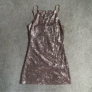 Lulus Rose Gold Sequin A-Line Dress